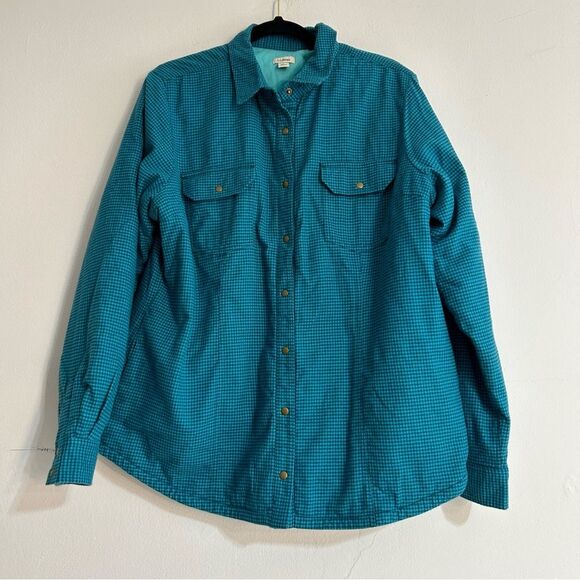 L.L. Bean Snap Down Buffalo Plaid Shacket Shirt Jacket Blue XL Lined Barn Chore - Picture 1 of 10